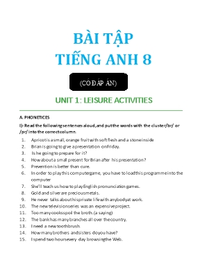 Bài tập Tiếng anh 8 cả năm sách thí điểm (Có đáp án chi tiết)